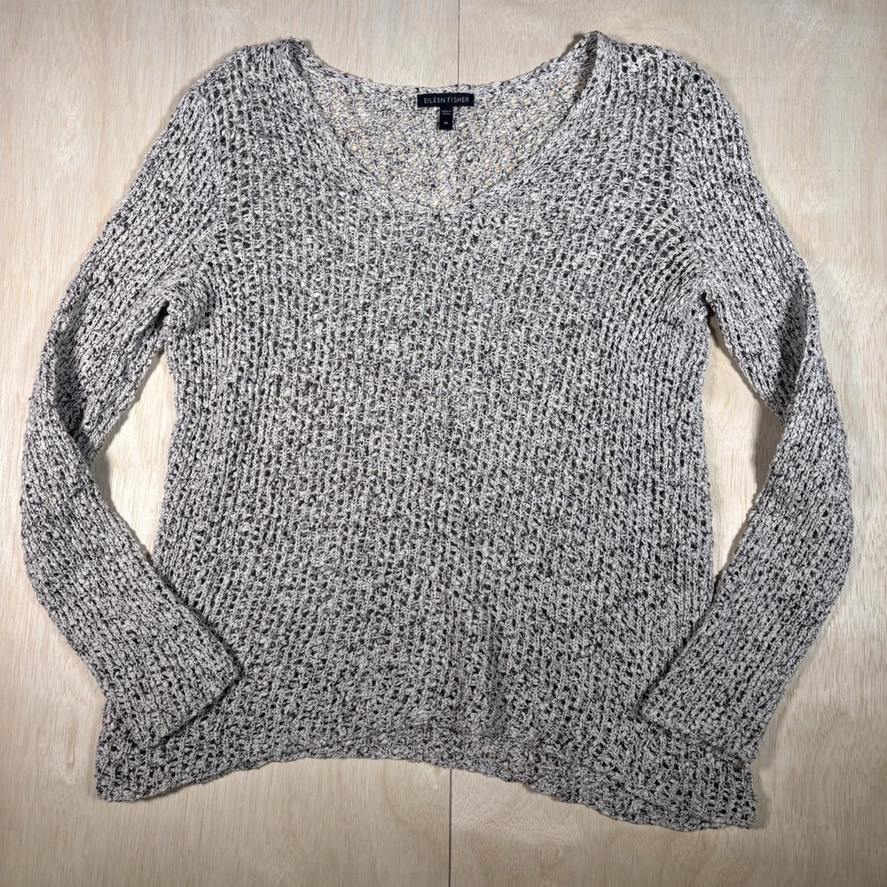 Eileen Fisher Crochet Sweater Womens Medium Open Knit Layering Cotton Capsule
